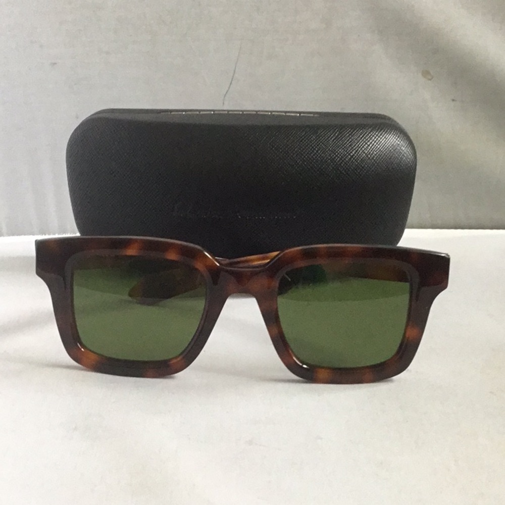 Salvatore Ferragamo Tortoiseshell Frame Sunglasses with Green Lenses